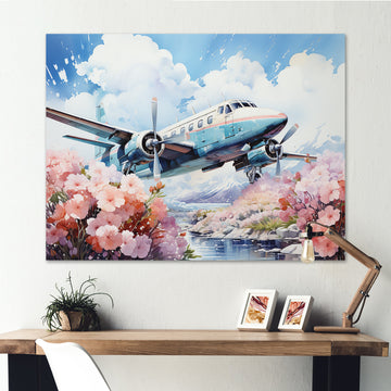 Floral Art Of Aviation - Plane Canvas Wall Art